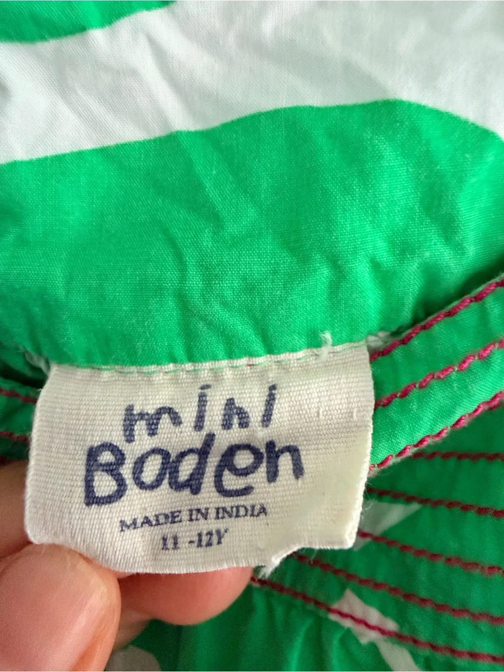 Mini Boden Girls 11-12Y Green White Floral Cotton Sundress Pink Straps